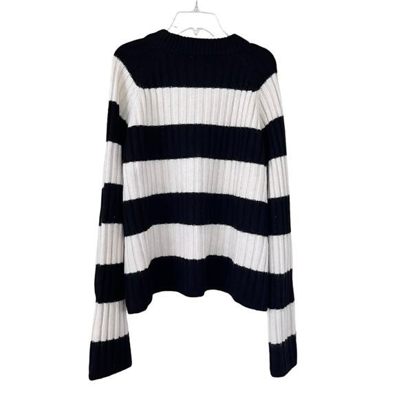 H&M Black White Ribbed Chunky Knit Striped Crewneck Pullover Sweater Size XL - Picture 5 of 9
